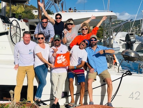 British Virgin Islands: (33) Shannon Christopher \u201991 and Christopher \u201991 Chase, Jill Christopher Wolf \u201989 and her husband, Michael, Cece Stark \u201993 and Lance \u201993 Burnett, and Carissa Pace Ivey \u201998 and her husband, Michael, chartered the 42-foot catamaran known as the Sea Tiger to sail the British Virgin Islands. \u201cWe met people from all over the world who stopped to ask us about the giant Tiger Paw sail \u2026 or just to say, \u2018Thank you for beating Alabama!\u2019\u201d said Shannon. \u201cBest trip ever.\u201d
